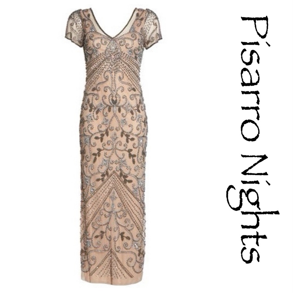 PISARRO NIGHTS Embellished Beaded Rose Tulle Gown